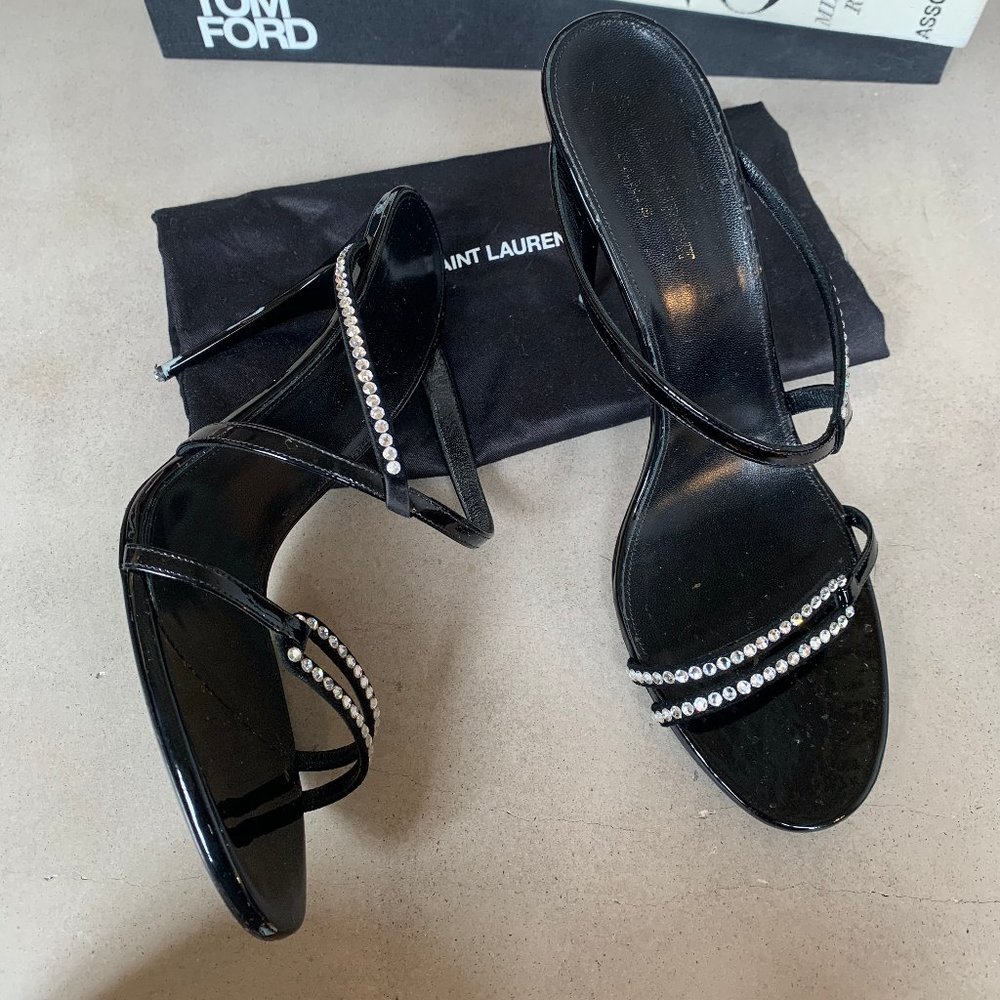 Saint Laurent Paris Embellished Slide Sandals (42)